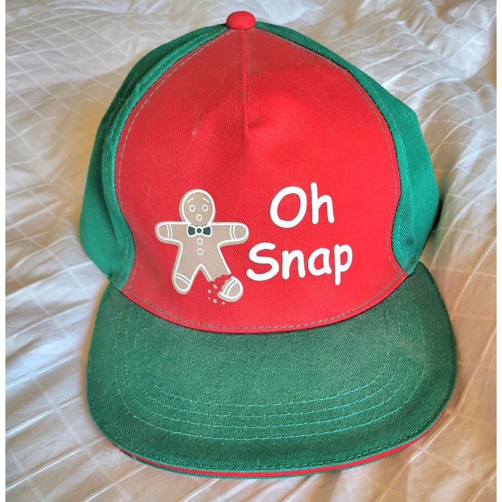 Oh Snap! Gingerbread Man Funny Christmas Adjustable Baseball Cap Hat Red & Green